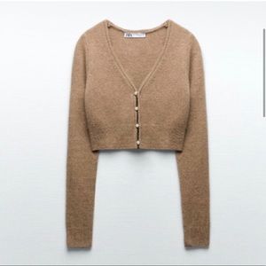 Zara cropped V-neck cardigan sweater with pearl buttons